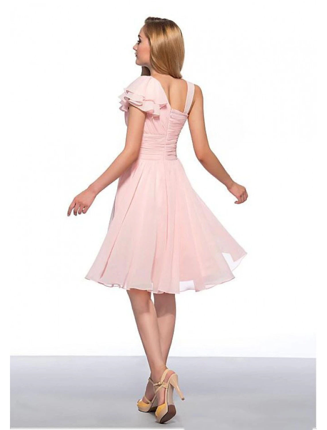 Wholesale A-Line Empire Elegant Engagement Cocktail Party Dress Jewel Neck Sleeveless Knee Length Chiffon with Ruched